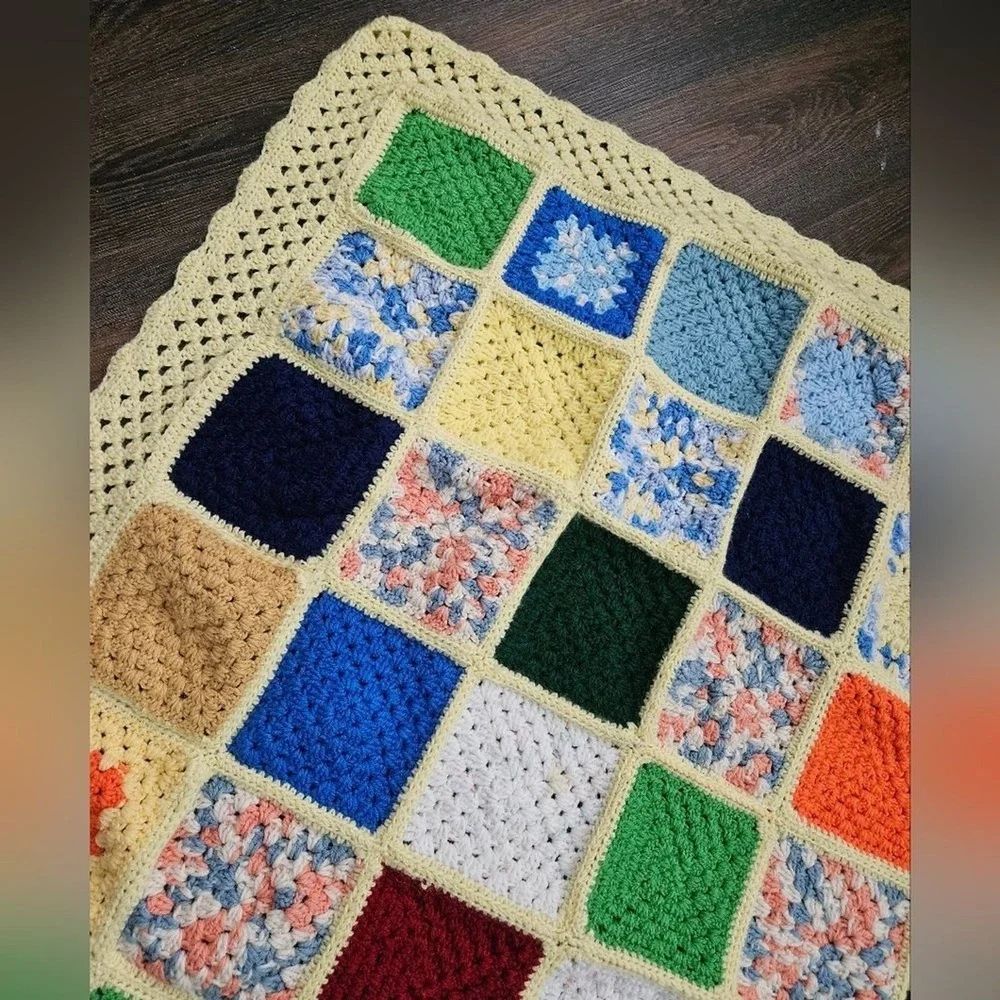 Handmade Crochet Blanket Unisex Large Multicolor Granny‎ Square Patchwork Throw
